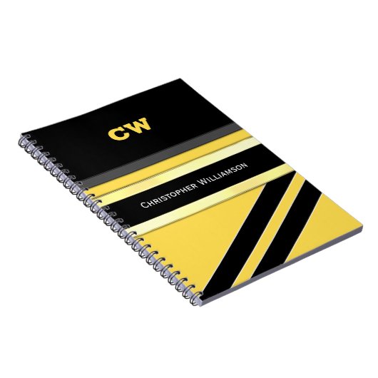 名前とイニシャルの黄色の黒いオフィスを追加 ノートブック (右側)