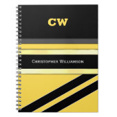 名前とイニシャルの黄色の黒いオフィスを追加 ノートブック (正面)