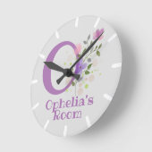 名前とイニシャルを持つフローラデザインの時計 ラウンド壁時計 (傾斜)