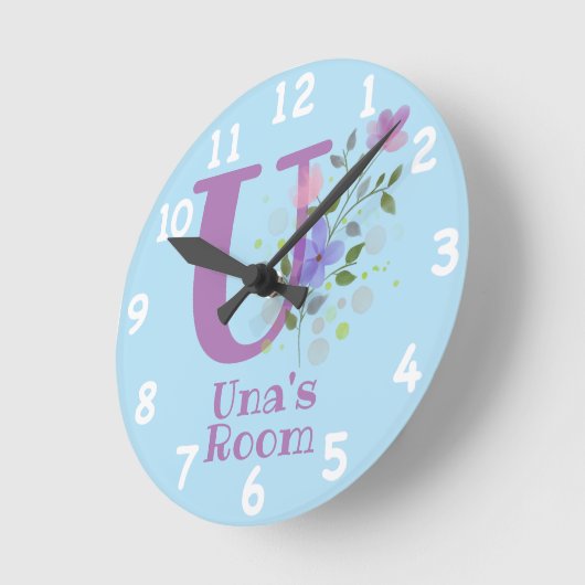 名前とイニシャルを持つフローラデザインの時計 ラウンド壁時計 (傾斜)
