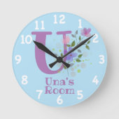 名前とイニシャルを持つフローラデザインの時計 ラウンド壁時計 (正面)