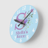 名前とイニシャルを持つフローラデザインの時計 ラウンド壁時計 (傾斜)