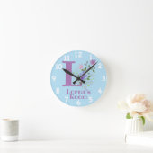 名前とイニシャルを持つフローラデザインの時計 ラウンド壁時計 (ホーム)