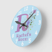 名前とイニシャルを持つフローラデザインの時計 ラウンド壁時計 (傾斜)