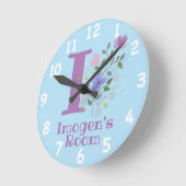 名前とイニシャルを持つフローラデザインの時計 ラウンド壁時計 (傾斜)