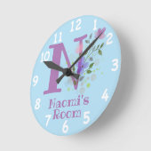 名前とイニシャルを持つフローラデザインの時計 ラウンド壁時計 (傾斜)