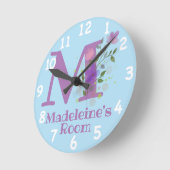 名前とイニシャルを持つフローラデザインの時計 ラウンド壁時計 (傾斜)