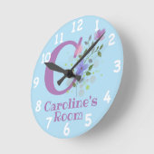 名前とイニシャルを持つフローラデザインの時計 ラウンド壁時計 (傾斜)