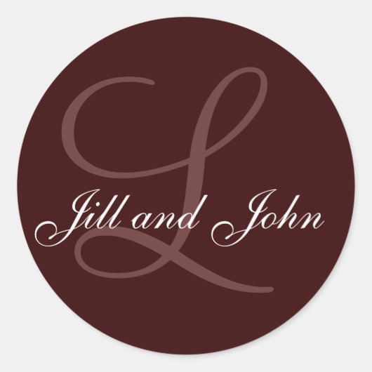 名前とイニシャルモノグラムステッカー茶色 ラウンドシール (正面)