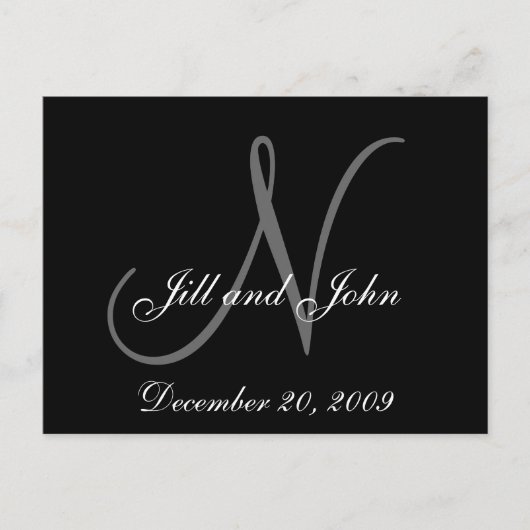 名前とイニシャルモノグ結婚ラムの発表 案内ポストカード (正面)
