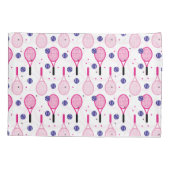 名前とイニシャル付き、ピンクとパープルのテニスラケット 枕カバー (裏面)