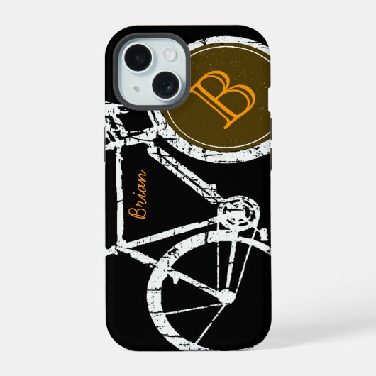 名前とイニシャル入り自転車 iPhone 15ケース (裏面)