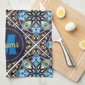 名前とイニシャル東洋瓦、アズレホス キッチンタオル (四つ折り)