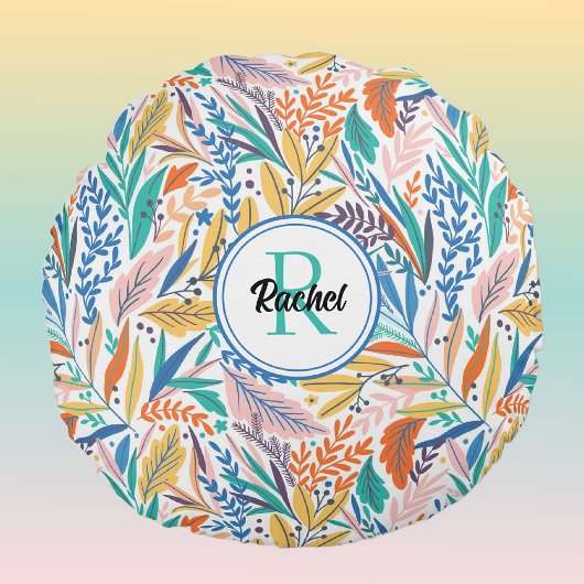 名前とイニシャル植物模様瞑想 ラウンドクッション