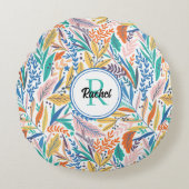 名前とイニシャル植物模様瞑想 ラウンドクッション (正面)