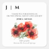 名前とイニシャル緋色の花弁エレガンス スクエアシール (正面)