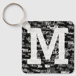 名前とイニシャル黒 キーホルダー