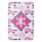 名前とイニシャル、ピンクと紫のテニスラケット バスマット (正面縦)