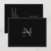 名前とイニシャル ブラック＆ホワイト モダン ミニマリスト ポストカード (正面/裏面)