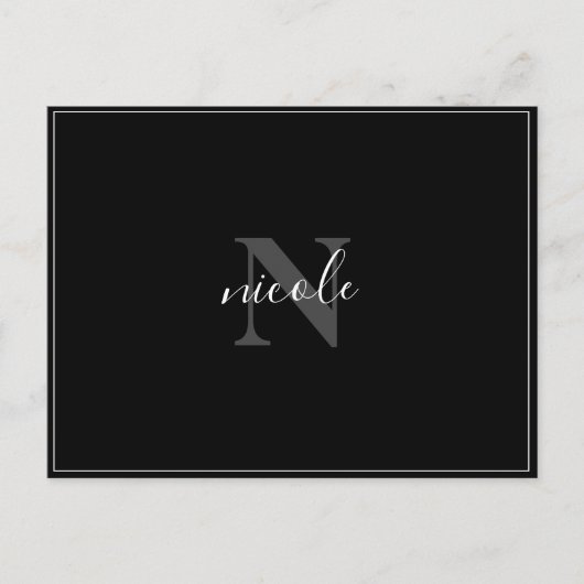 名前とイニシャル ブラック＆ホワイト モダン ミニマリスト ポストカード (正面)