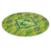 名前とイニシャル、緑と紫のテニスラケット カッティングボード (角)