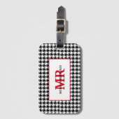 名前とイニシャル、赤千鳥格子のアクセント ラゲッジタグ (正面縦)