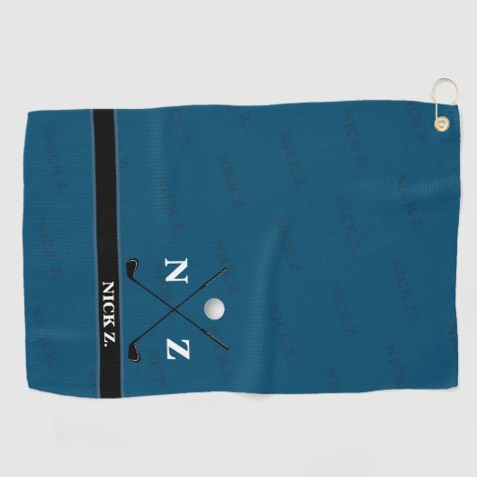 名前とイニシャル(青スタイリッシュ) ゴルフタオル (横)