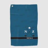 名前とイニシャル(青スタイリッシュ) ゴルフタオル (正面)