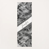 名前とグリッター付き黒葉白熱帯 ヨガマット (正面)