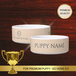 名前とケネルが入ったオーダーメイドの子犬用水ボウル ボウル