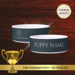 名前とケネルモノグラム付きのカスタム子犬用水ボウル ボウル