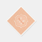 名前とシックなモノグラム千鳥格子のオレンジ スタンダードカクテルナプキン (角)