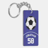 名前とジャージー・ナンバー・ブルーのサッカーボール キーホルダー (正面左)