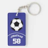 名前とジャージー・ナンバー・ブルーのサッカーボール キーホルダー (裏面)
