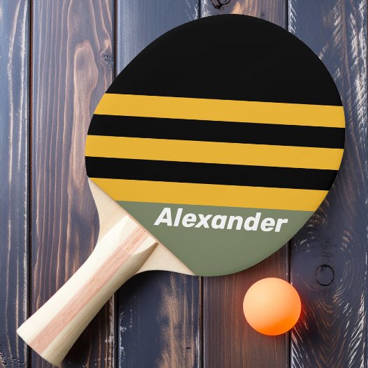 名前とスポーツストライプオリーブのナイトライト 卓球ラケット