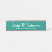 名前とタイトル書道 – 緑の色を編集可能 デスクネームプレート (正面)