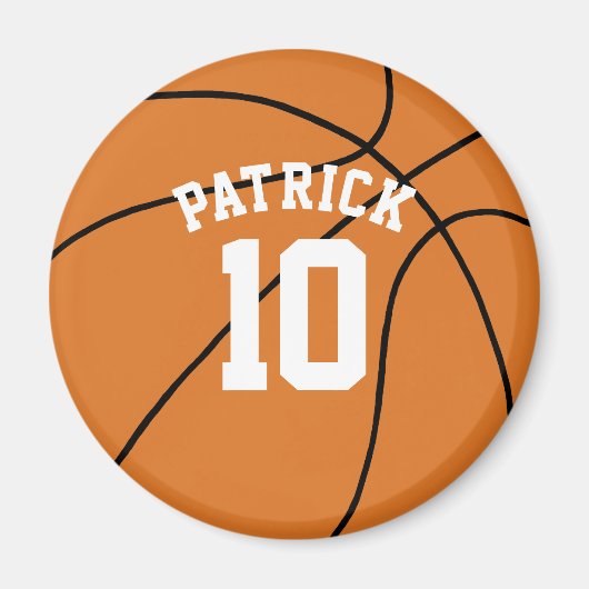 名前とチーム番号を持つバスケットボール マグネット (正面)