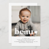 名前とハートの写真付きファーストバースデー招待状 招待状 (正面/裏面)