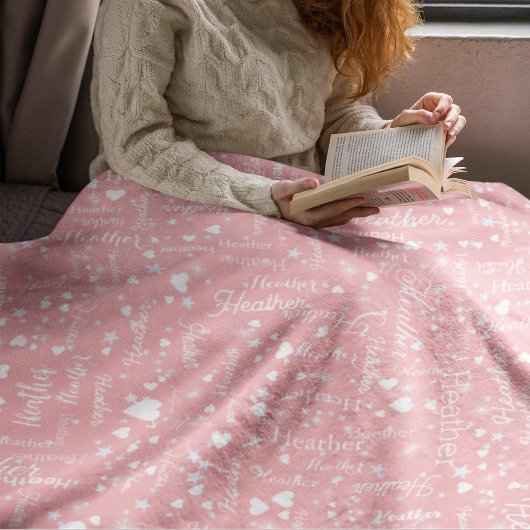 名前とハートの素晴らしいピンクのフリースブランケット フリースブランケット