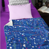 名前とハート、星でいっぱいのコバルトブルースカイ フリースブランケット