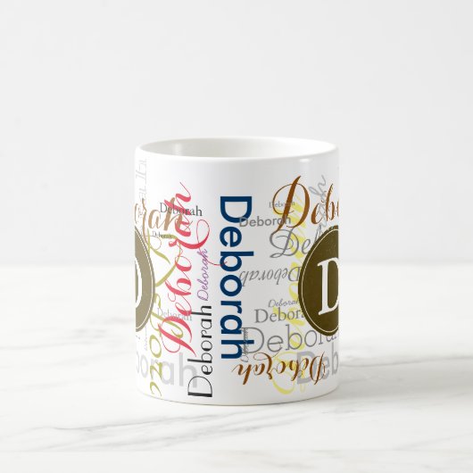 名前とパーソナライズされたイニシャルタイポグラフィの作成 コーヒーマグカップ (中央)