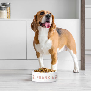 名前とパーソナライズされたバラピンクポープリントペット ボウル