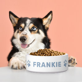 名前とパーソナライズされた石板青い手で印刷ペット ボウル