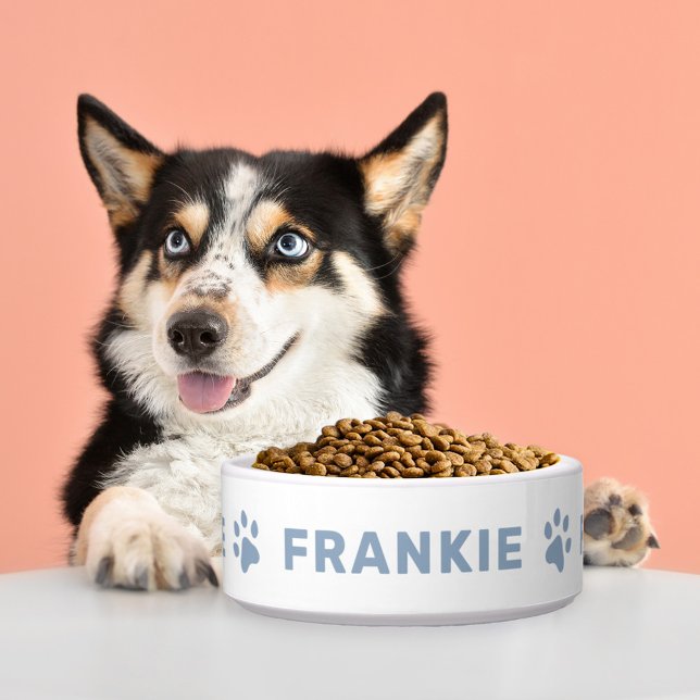 名前とパーソナライズされた石板青い手で印刷ペット ボウル (クリエイターアップロード済み)