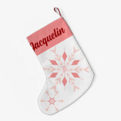 名前とピンクのスノーフレークJOY スモールクリスマスストッキング (裏面 (吊り時))
