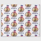 名前とフォトアメリカンUSAパターンのパーソナライズ ラッピングペーパー (フラット)