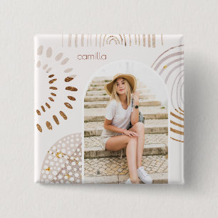 名前とフォトアーチ付きボホ図形 缶バッジ