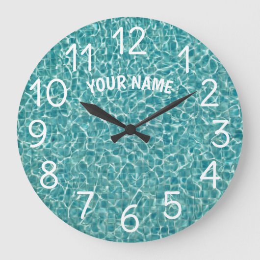 名前とフォトスイミングプールウォーターLarの追加 ラージ壁時計 (正面)