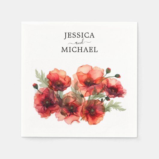 名前とポピーと緋色の花びらセレナーデ スタンダードカクテルナプキン (正面)