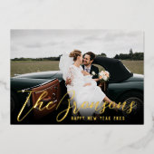 名前とメッセージが入ったハッピー・ニュー・イヤー写真 ゴールド 箔シーズンカード (正面)